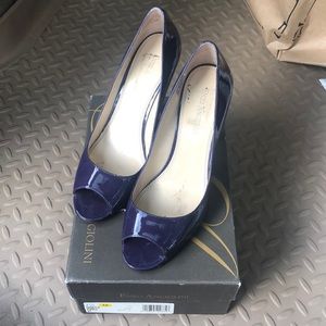 Purple peep toe pump